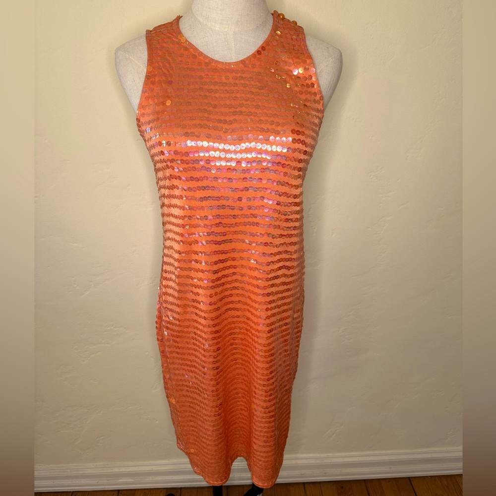 Sleeveless sequined shift dress in tangerine by Girls From Brazil Medium (US 4)